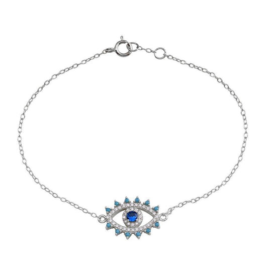 925 Sterling Silver Rhodium Plated Evil Eye CZ Heart Bracelet