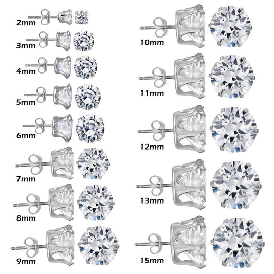 925 Sterling Silver Clear Round CZ Stud Earring