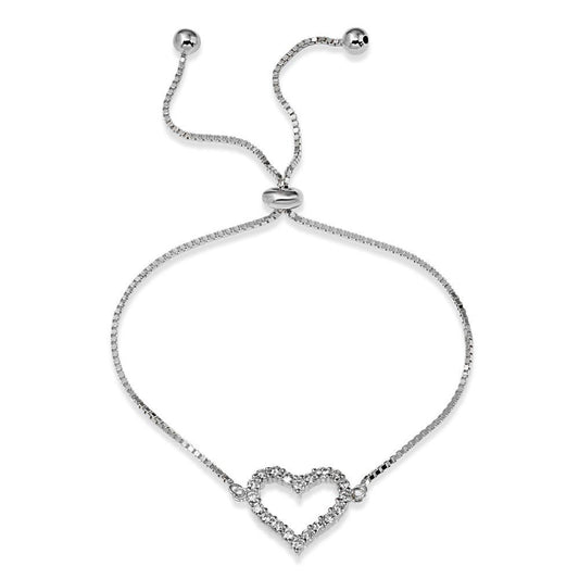 925 Sterling Silver Rhodium Plated  Open Heart CZ Lariat Bracelet