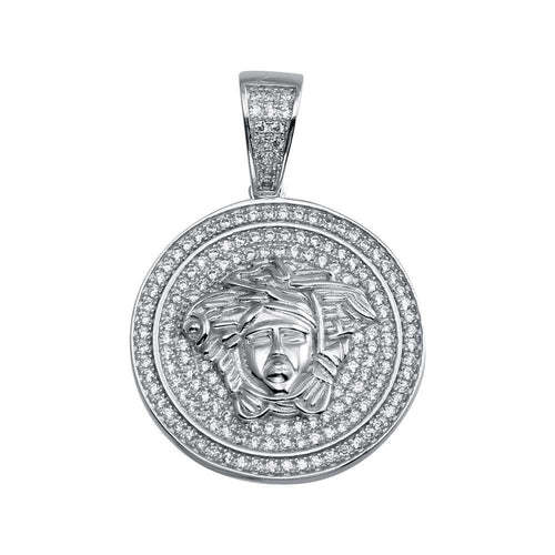 925 Sterling Silver Rhodium Plated CZ Medusa Head Hip Hop Pendant