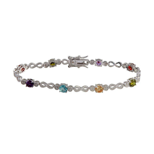 925 Sterling Silver Multi Color CZ Infinity Tennis Bracelet