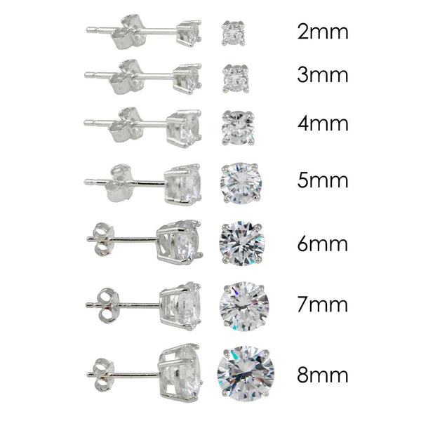 925 Sterling Silver Rhodium Plated  Round Basket Clear CZ Stud Earring