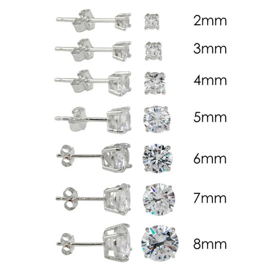 925 Sterling Silver Rhodium Plated  Round Basket Clear CZ Stud Earring