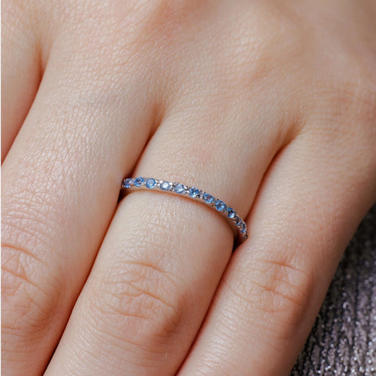 925 Sterling Silver Rhodium Plated Plated Birthstone Inlay Eternity Ring December