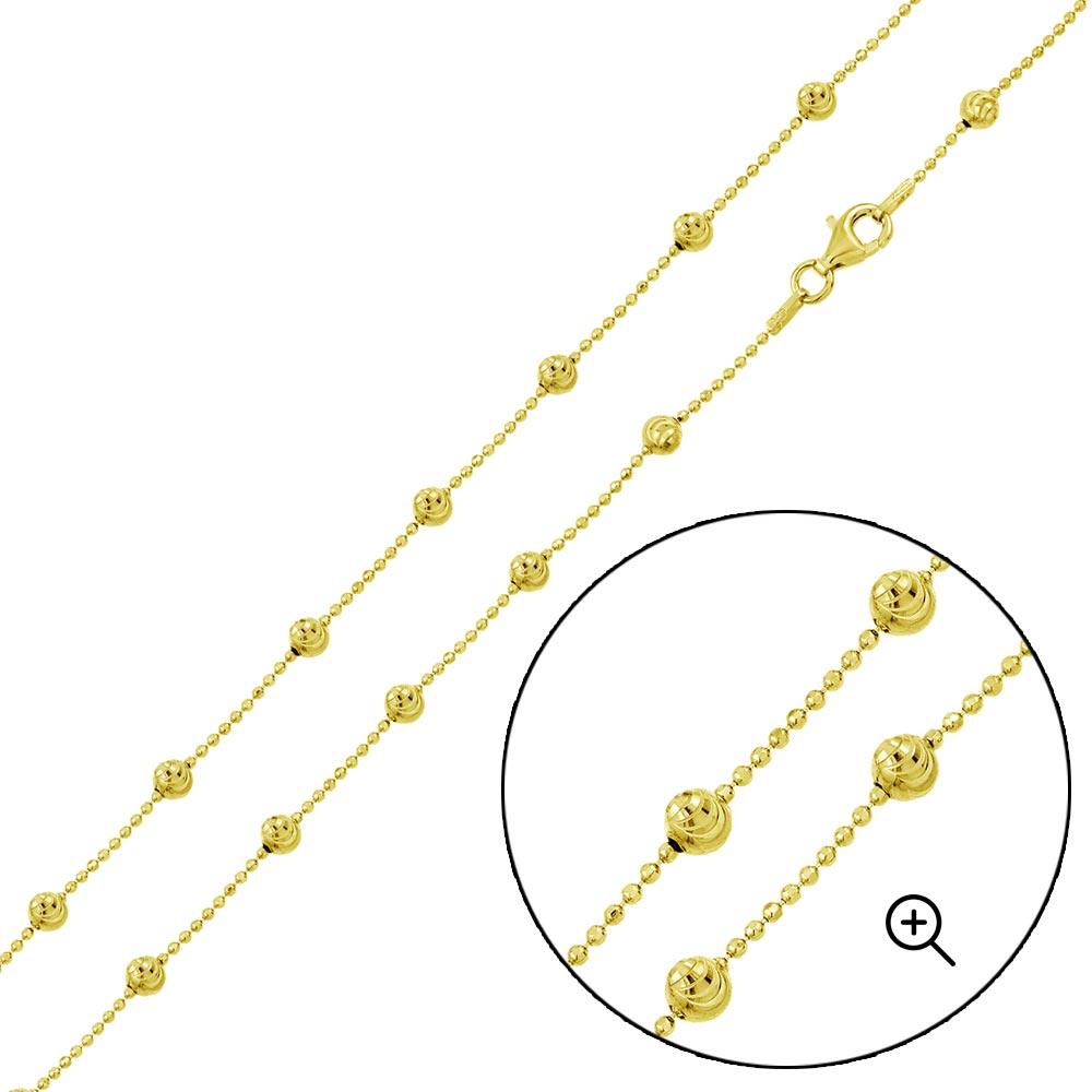925 Sterling Silver Gold Plated Alternating Wave Design DC Bead 004 Chains 3.8mm