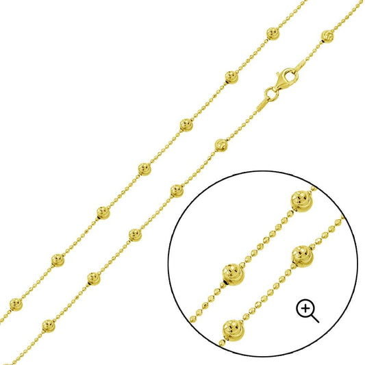 925 Sterling Silver Gold Plated Alternating Wave Design DC Bead 004 Chains 3.8mm