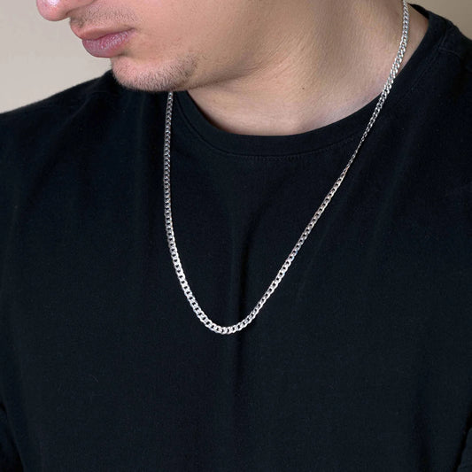 Silver Curb 120 1 Side Diamond Cut 1 Side Plain Chain 4.5mm