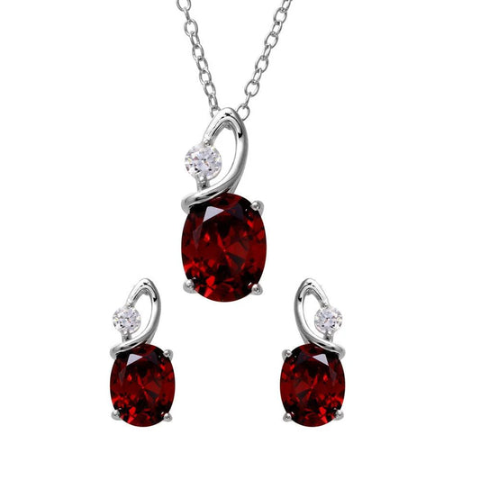 925 Sterling Silver Rhodium Plated Twisted Oval Birthstone Set