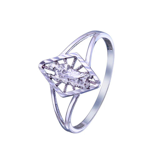 925 Sterling Silver Rhodium Plated  Saint Jude Diamond Cut Ring