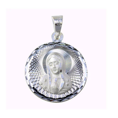 925 Sterling Silver High Polished Diamond Cut Guadalupe Medallion
