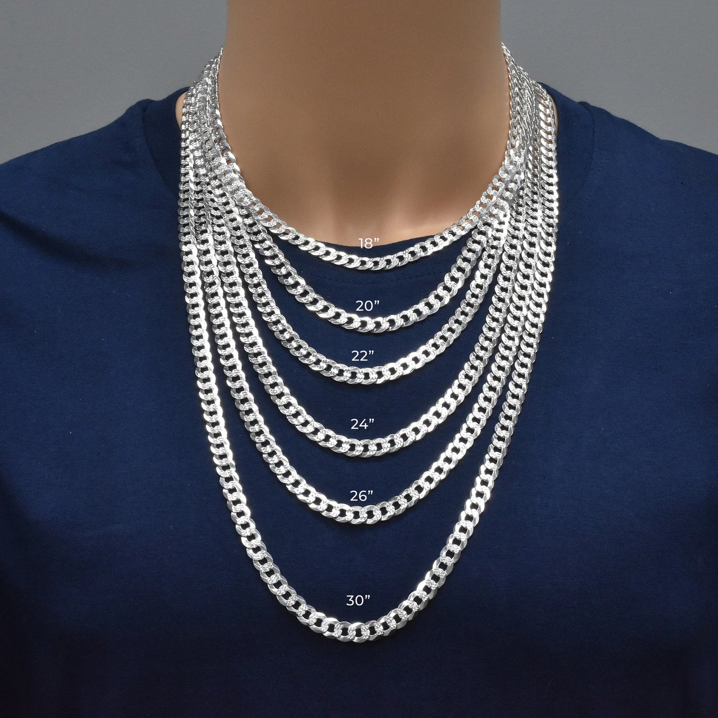 Silver Curb 160 1 Side Diamond Cut 1 Side Plain Chain or Bracelet 6.1mm