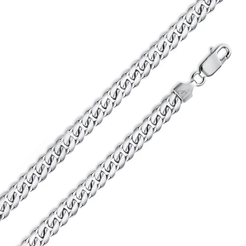 925 Sterling Silver Rhodium Plated  Miami Cuban 200 Bracelet or Chain Link 7mm