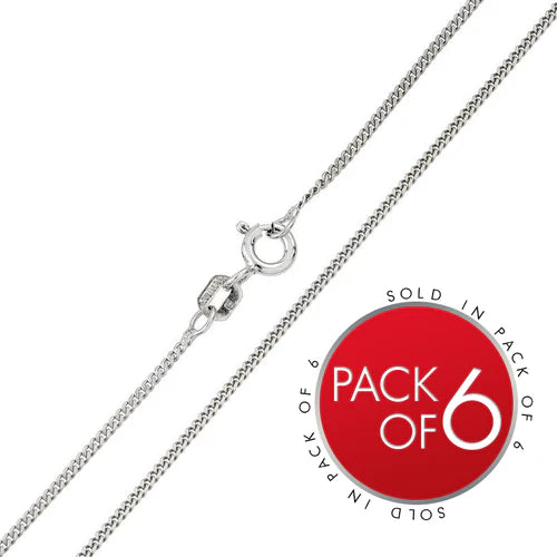 925 Sterling Silver Rhodium Plated Super Flat Curb 035 Chain 1.2mm (6-Pack)