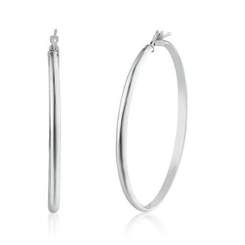 925 Sterling Silver Rhodium Plated Dome 3.5mm Hoop Earring