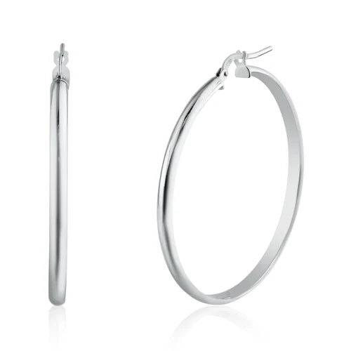 925 Sterling Silver Rhodium Plated Dome 3.5mm Hoop Earring