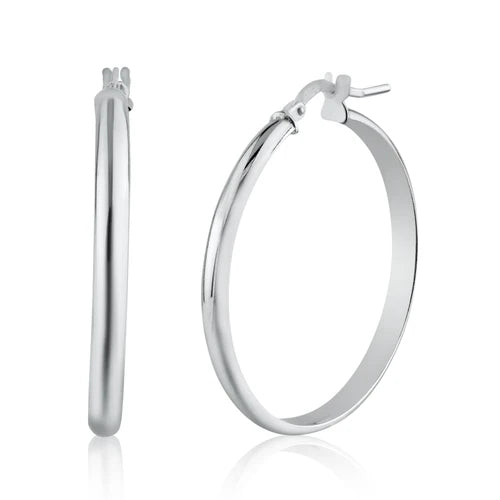 925 Sterling Silver Rhodium Plated Dome 3.5mm Hoop Earring