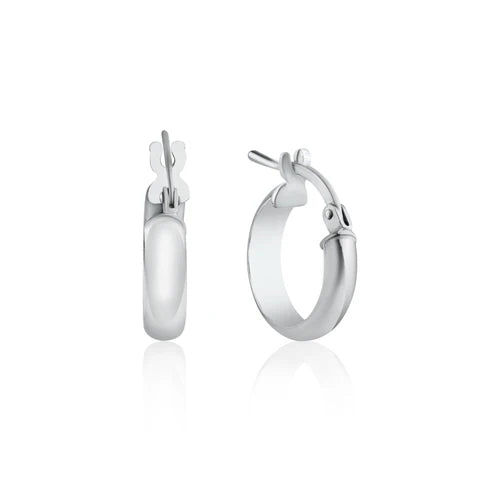 925 Sterling Silver Rhodium Plated Dome 3.5mm Hoop Earring