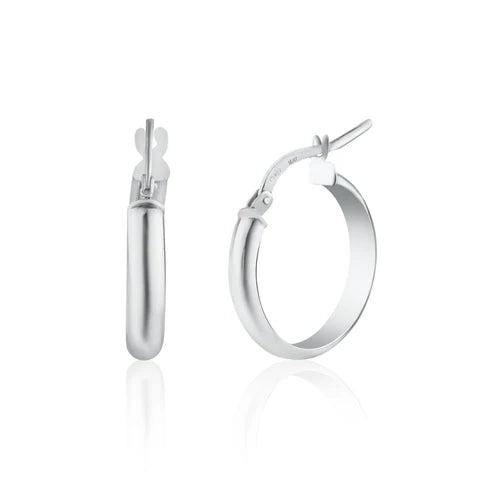 925 Sterling Silver Rhodium Plated Dome 3.5mm Hoop Earring