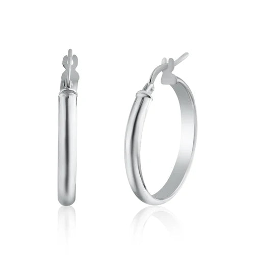 925 Sterling Silver Rhodium Plated Dome 3.5mm Hoop Earring