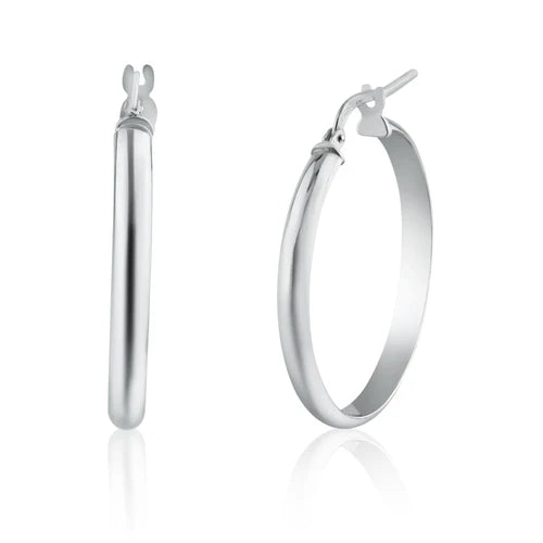 925 Sterling Silver Rhodium Plated Dome 3.5mm Hoop Earring