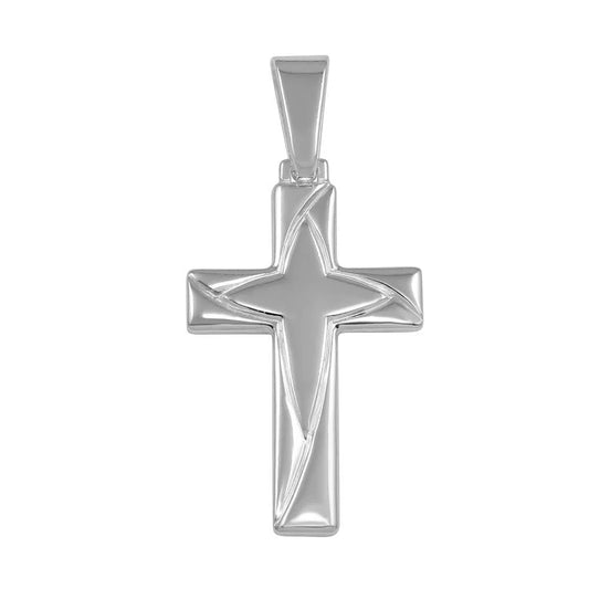 925 Sterling Silver High Polished Engraved Cross Pendant