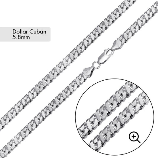 925 Sterling Silver Dollar Cuban Chain 5.8mm