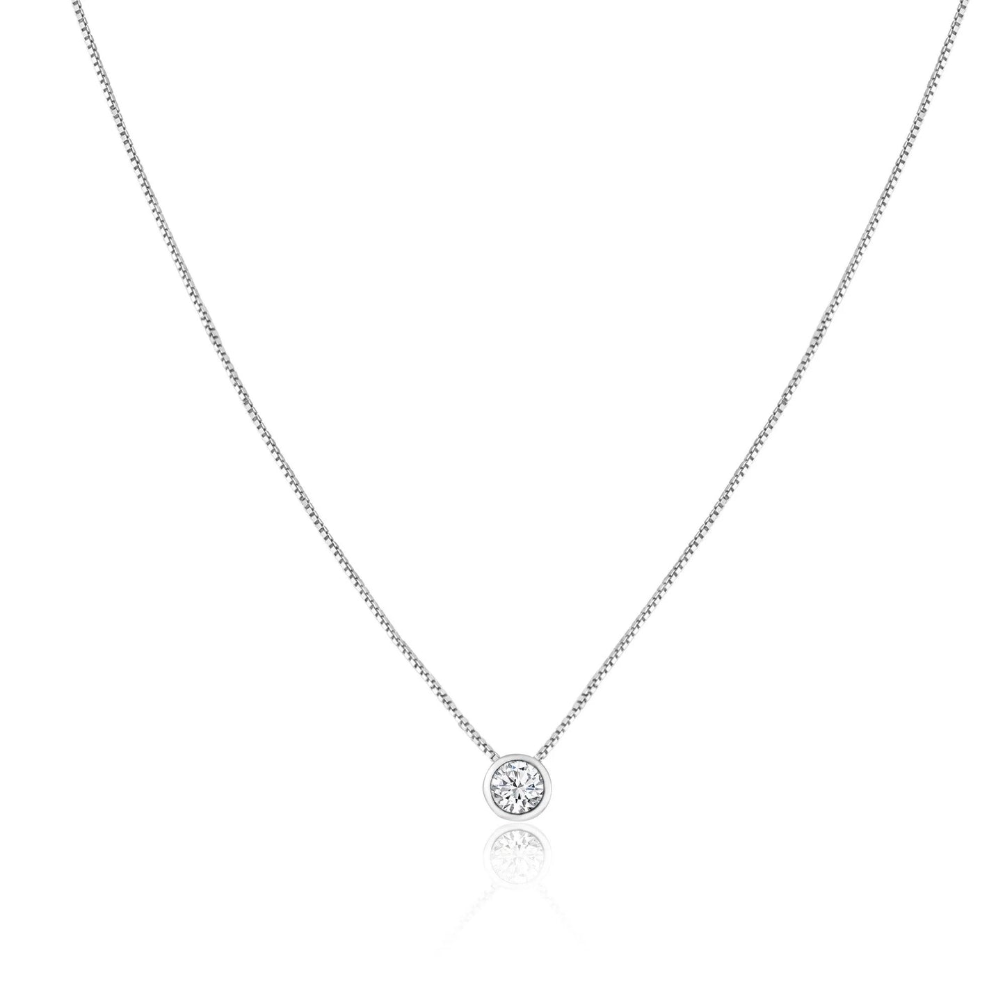 925 Sterling Silver Clear CZ Rhodium Plated Round Solitaire CZ Necklace