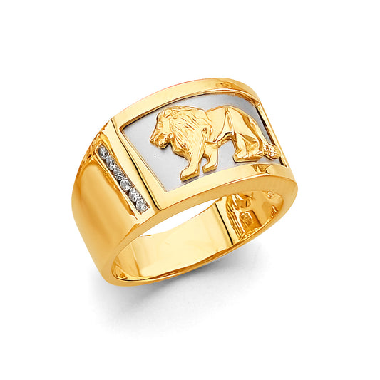 14K Men’s Two-Tone Lion Ring with CZ Accents