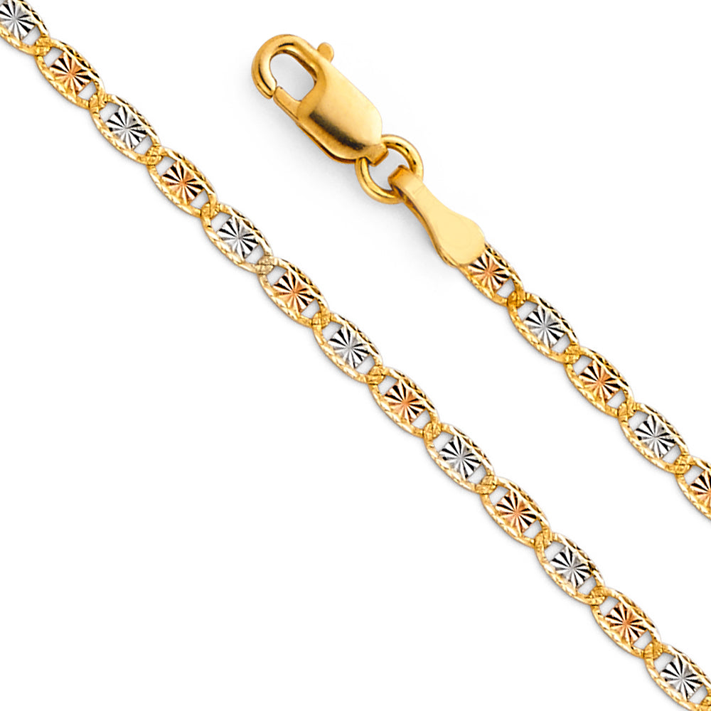 14K Gold 2.0mm 14K Solid Tri-Color Gold Love Valentino DC Chain Necklaces & Matching Bracelets