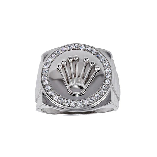 925 Sterling Silver Rhodium Plated Disc Crown CZ Ring