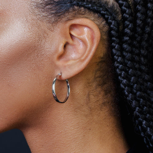 925 Sterling Silver Rhodium Plated Dome 3.5mm Hoop Earring