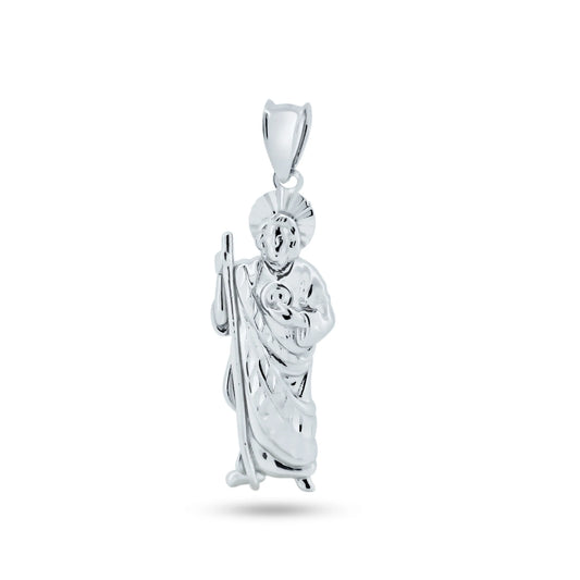 925 Sterling Silver Rhodium Plated CZ St. Jude Charm Pendant