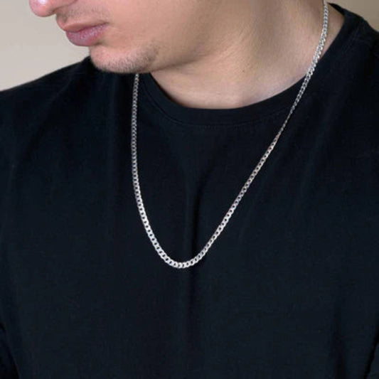 925 Sterling Silver Curb 100 1 Side Diamond Cut 1 Side Plain Chain 4.1mm