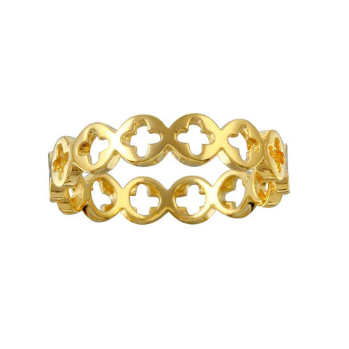 925 Sterling Silver Gold Plated Open Cross Disc Link Ring