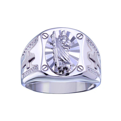 925 Sterling Silver Rhodium Plated Saint Jude CZ Ring