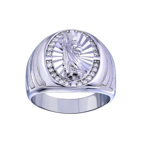 925 Sterling Silver Rhodium Plated Saint Jude CZ Ring