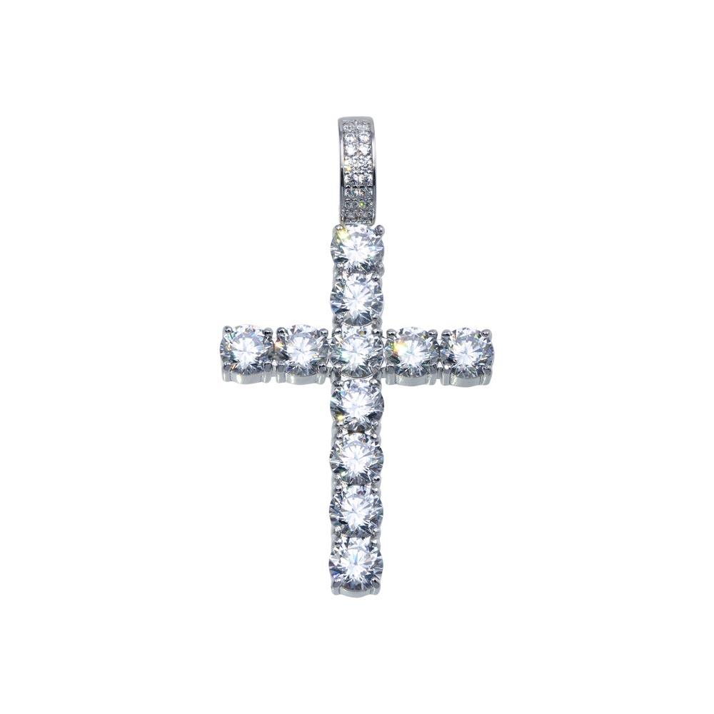 925 Sterling Silver Rhodium Plated CZ Cross Hip Hop Pendant
