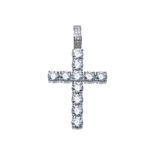 925 Sterling Silver Rhodium Plated CZ Cross Hip Hop Pendant