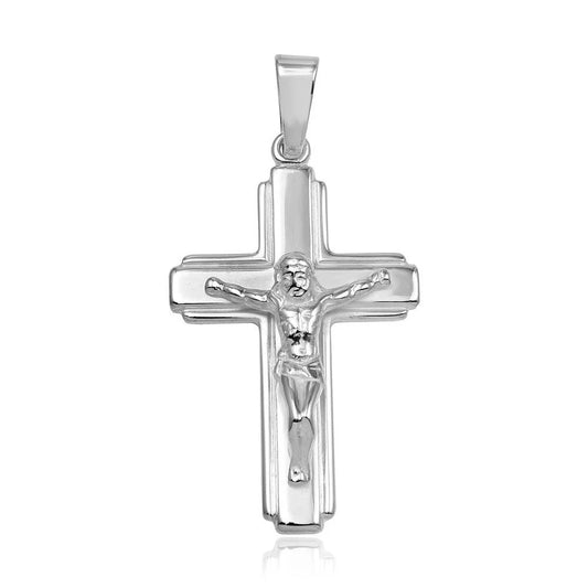 925 Sterling Silver High Polished  Border Edge Crucifix Pendant