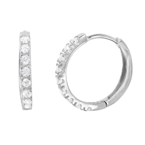 925 Sterling Silver Rhodium Plated Round CZ huggie hoop Earrings