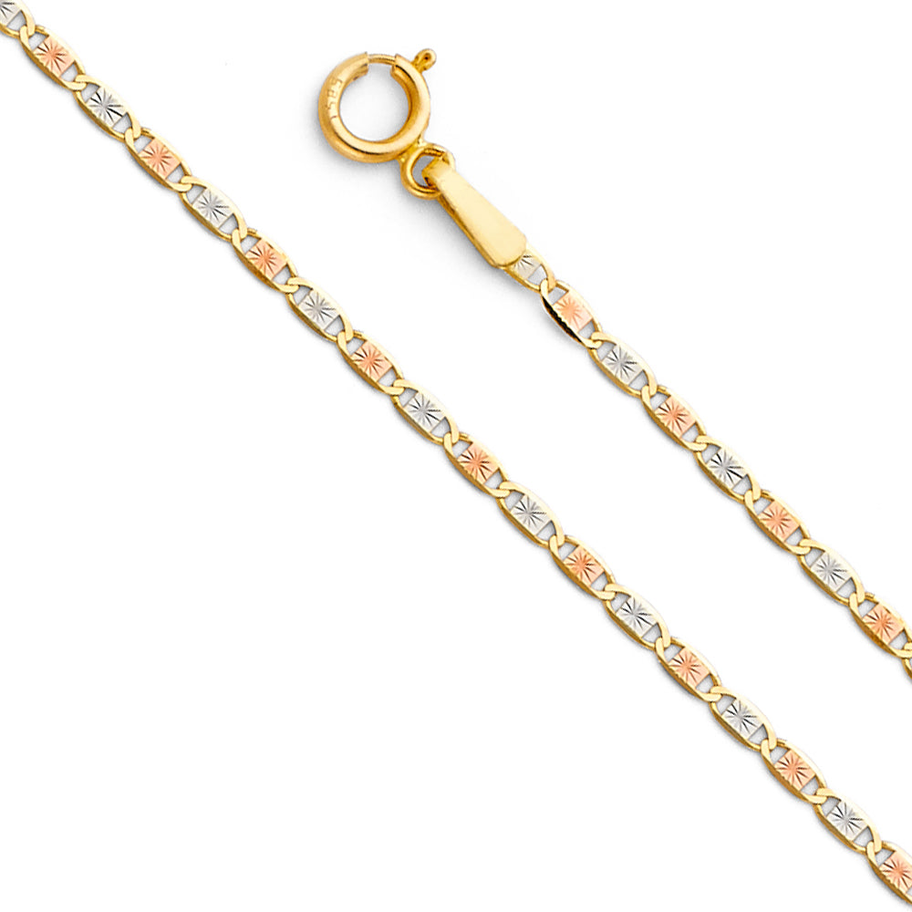 14K Gold 1.5mm 14K Solid Tri-Color Gold Valentino Star DC Chain Necklaces & Matching Bracelets