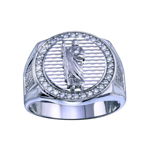 925 Sterling Silver Rhodium Plated  Saint Jude CZ Ring