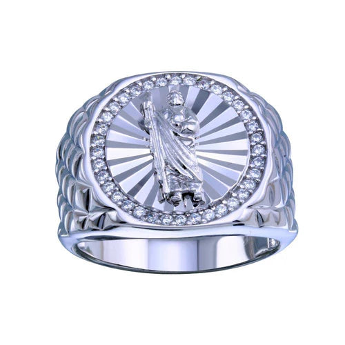 925 Sterling Silver Rhodium Plated Saint Jude CZ Ring
