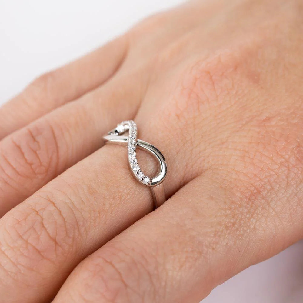925 Sterling Silver Rhodium Plated Clear CZ Infinity Ring