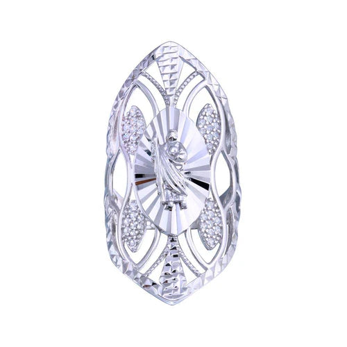 925 Sterling Silver Rhodium Plated Saint Jude CZ Filigree Ring