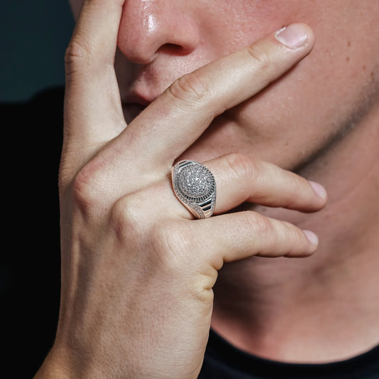 925 Sterling Silver Rhodium Plated Men's Crown Ring