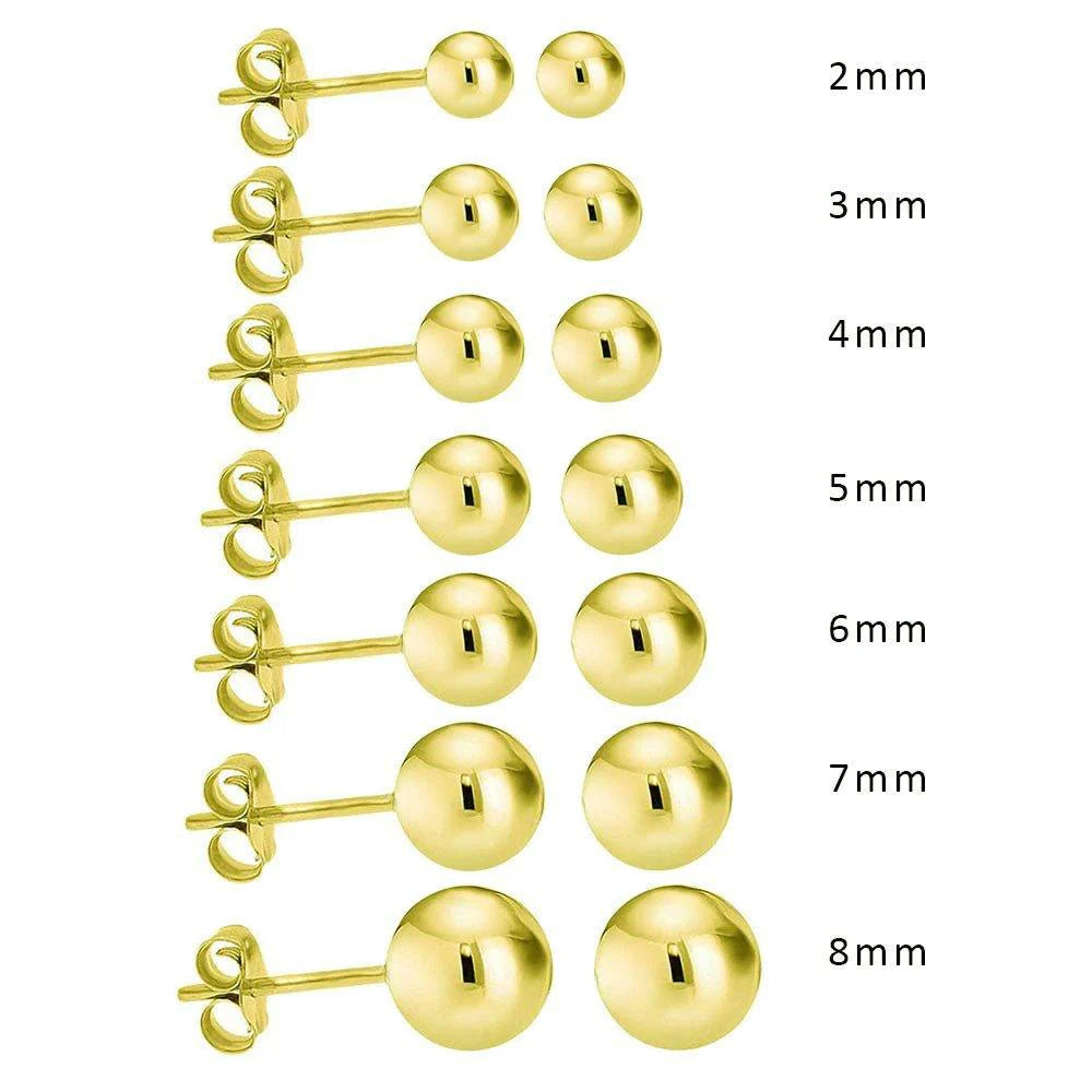 14 Karat Yellow Gold Push Backing Bead Stud Earring
