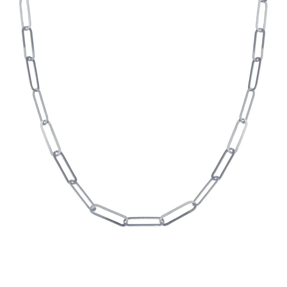 925 Sterling Silver Rhodium Plated Paperclip Chain Necklace