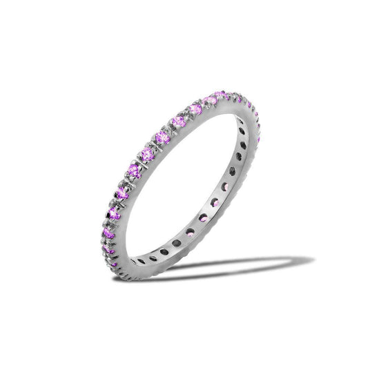 925 Sterling Silver Rhodium Plated Plated Birthstone Inlay Eternity Ring February
