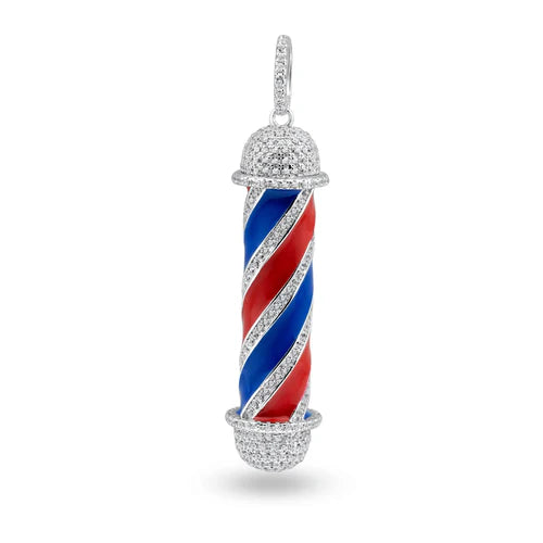 925 Sterling Silver Rhodium Plated Barber Pole Clear CZ Pendant